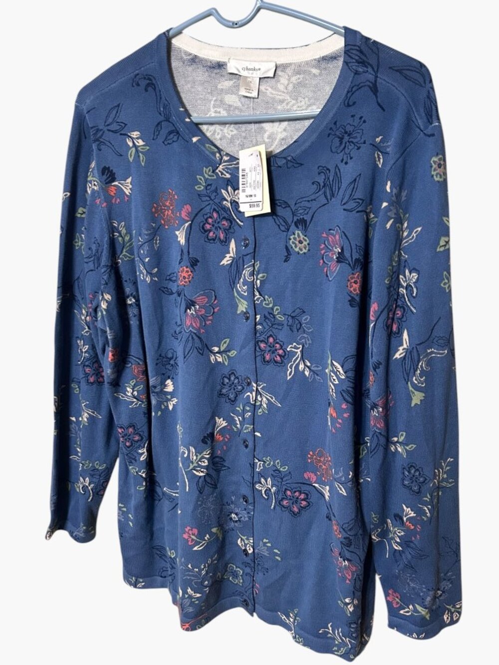 NWT CJ Banks Women’s 1X Blue Floral Lightweight Knit Button Cardigan 16/18W Plus